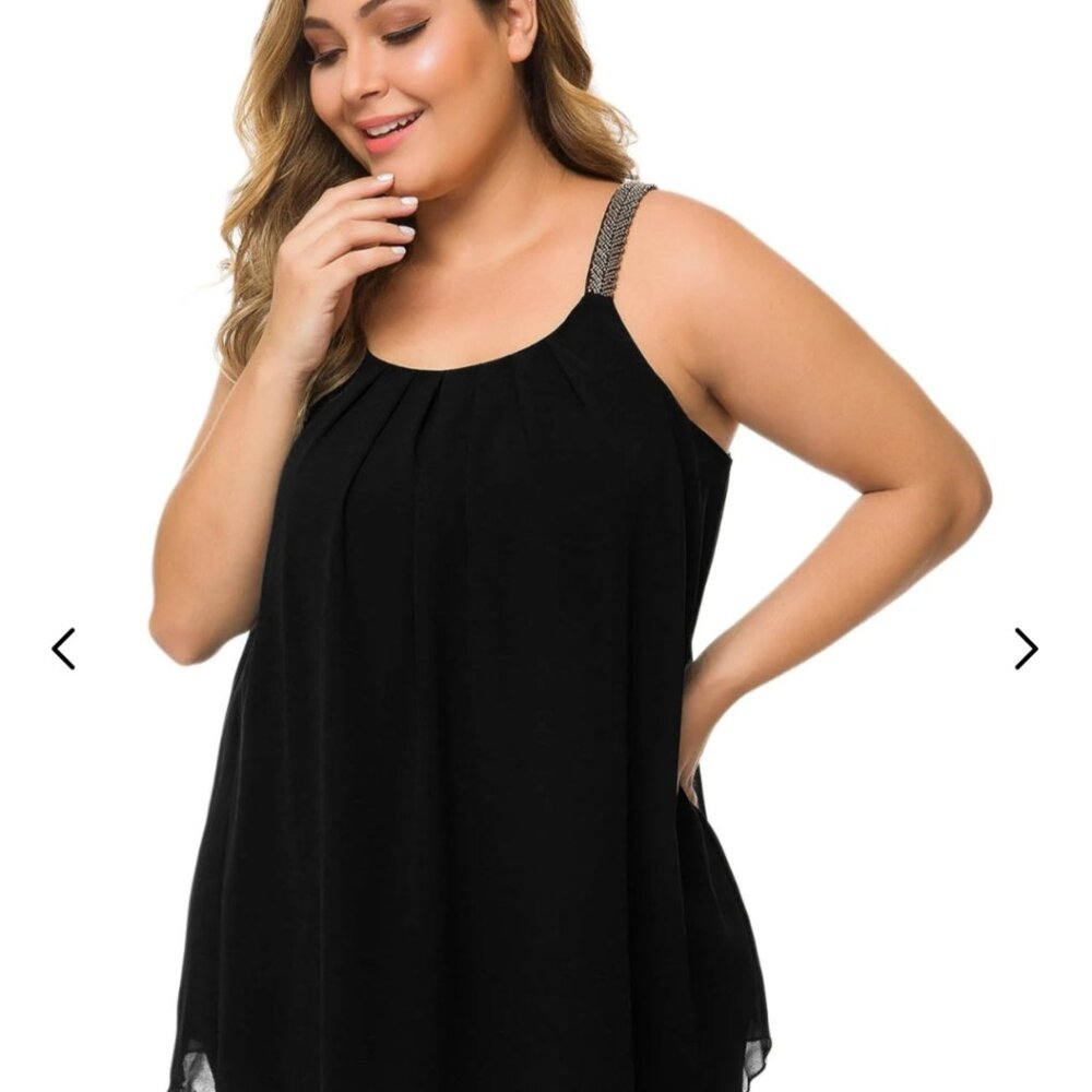 Manner Black Chiffon ta k top  lined with beaded straps